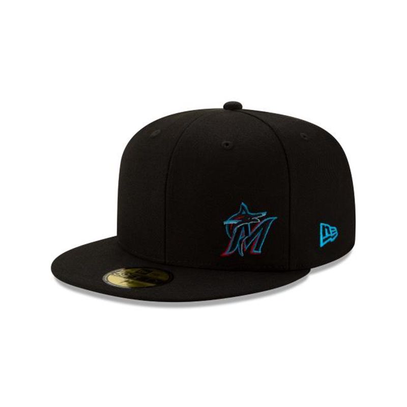 MLB Miami Marlins Flawless 59Fifty Fitted (GOX1221) - Black New Era Caps